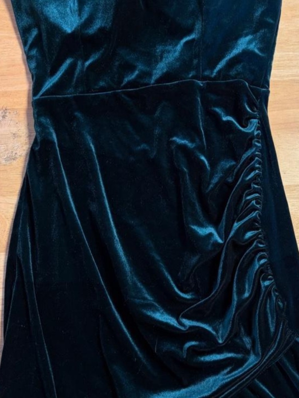 Windsor Velvet Ruched Midi Dress - Teal Blue